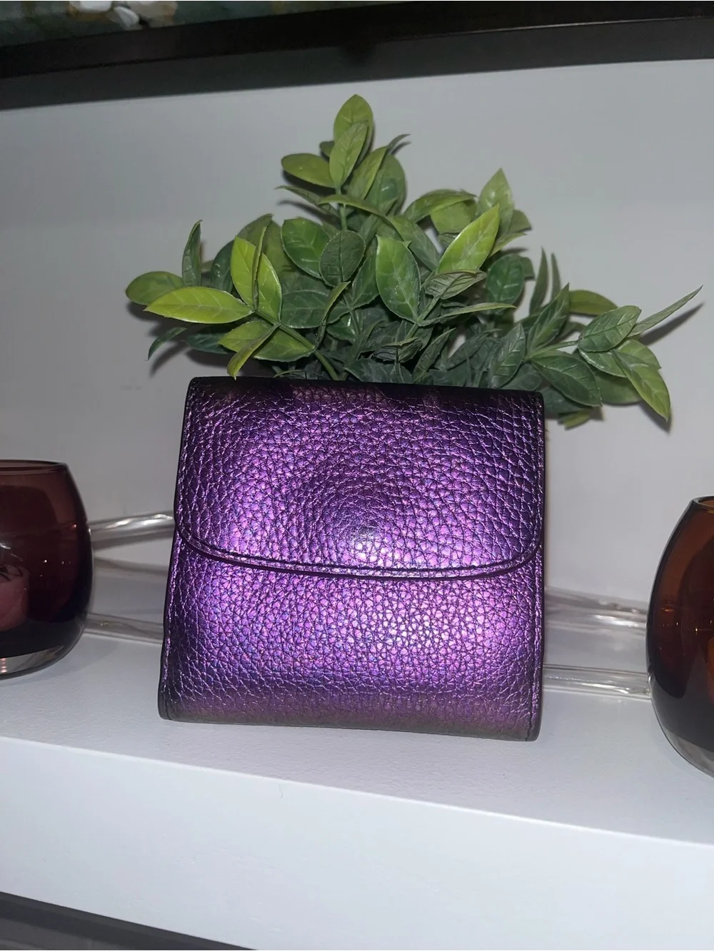 Coach Metallic Purple Pebbled Leather Compact Wallet